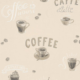 Erismann Cream Coffee House Cafe Latte Wallpaper Paste The Wall Vinyl Kitchen Cream 10088-02