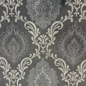 Erismann Damask Floral Charcoal Grey Wallpaper Paste The Wall Vinyl Traditional