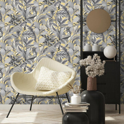 Erismann ELLE Floral Flowers Gold Grey Wallpaper Textured Paste The ...