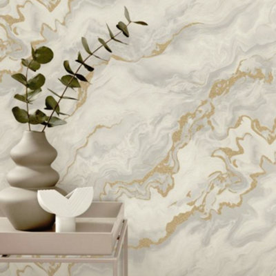 Erismann Elle Mystic Marble Cream & Gold Metallic Wallpaper 10447-14