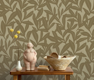 Erismann Epure Leaf Wallpaper - Olive Green