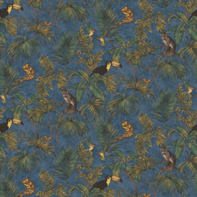 Erismann Exotic Tropical rainforest Animals Toucan Birds Wallpaper Blue 10272-08
