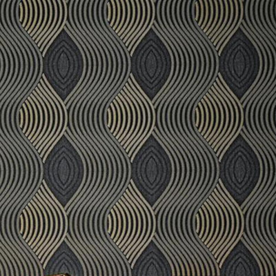 Erismann Fashion For Walls By Guido Maria Curvy Wave Black & Gold Wallpaper 10045-15