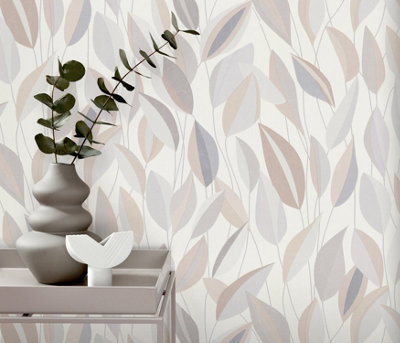 Erismann Foliage Leaf Grey Vinyl Wallpaper