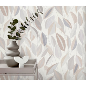 Erismann Foliage Leaf Grey Vinyl Wallpaper