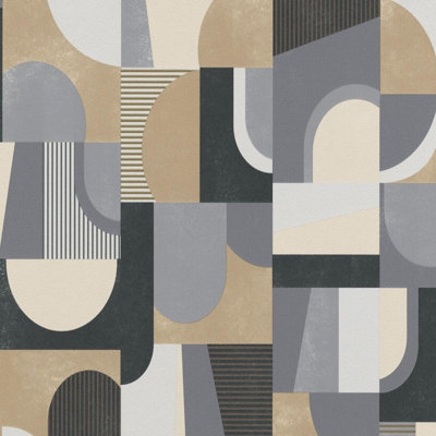 Erismann Geometric Abstract Graphic Wallpaper Paste The Wall Geo Vinyl Textured Gold Black 10264-10