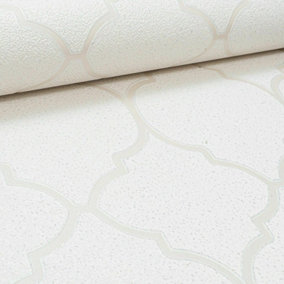 Erismann Glitter Metallic Trellis Thick Textured Vinyl Feature Wall Wallpaper Cream & Off White