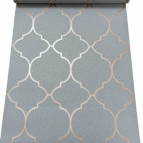 Erismann Glitter Metallic Trellis Thick Textured Vinyl Feature Wall Wallpaper Dark Grey & Copper