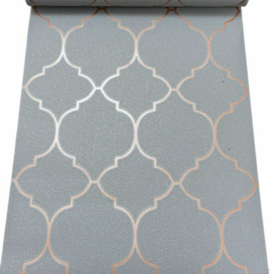 Erismann Grey Copper Glitter Metallic Trellis Thick Textured Vinyl