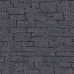 Erismann Imitations 2 Faux Glitter Brick Wall Stone Wallpaper Charcoal Black 10091-15