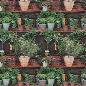 Erismann Instawalls Plant Pots Brown & Green Wallpaper 6386-07