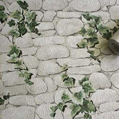 Erismann Ivy Stone White & Green Wallpaper 7519-2