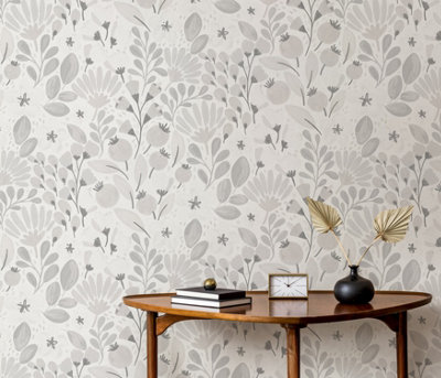 Erismann Jardin Poetry Floral Wallpaper - Grey
