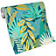 Erismann Jungle Wild Palm Leaves Leaf Exotic Textured Vinyl Feature Wallpaper Blue Green 10271-19