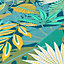 Erismann Jungle Wild Palm Leaves Leaf Exotic Textured Vinyl Feature Wallpaper Blue Green 10271-19
