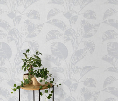 Erismann Largo Leaf Blown Vinyl Wallpaper - Soft Grey