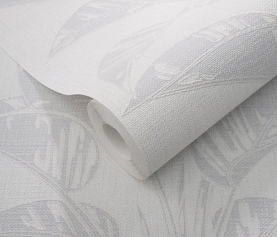 Erismann Largo Leaf Blown Vinyl Wallpaper - Soft Grey
