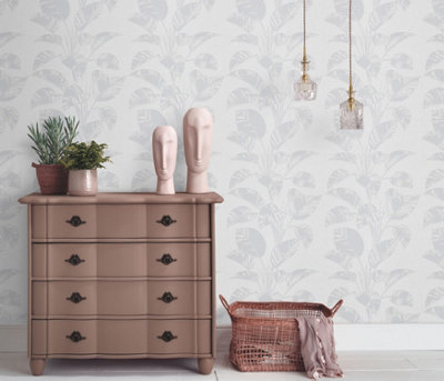 Erismann Largo Leaf Blown Vinyl Wallpaper - Soft Grey