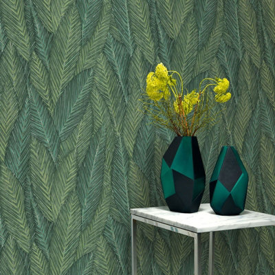 Erismann Martinique Palm Leaves Foliage Textured Green Wallpaper