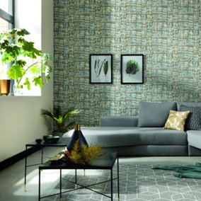Erismann Paradisio Wood Block Pattern Wallpaper Square Faux Effect Bark Glitter Blue 6304-08