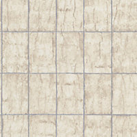 Erismann Paradisio Wood Block Pattern Wallpaper Square Faux Effect Bark Glitter Cream 6304-02