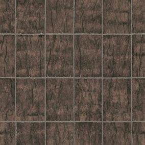 Erismann Paradisio Wood Block Tiles Pattern Wallpaper Square Faux Effect Bark Glitter Brown 6304-33
