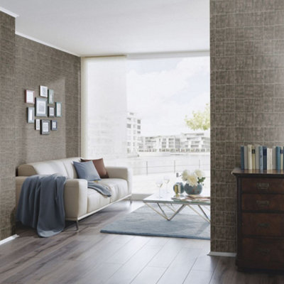 Erismann Paradisio Wood Block Tiles Pattern Wallpaper Square Faux Effect Bark Glitter Brown 6304-33