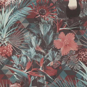 Erismann Paste The Wall Bright Tropical Floral Jungle Navy Red Blue Wallpaper