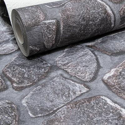 Erismann Rustic Brick Stone Rock Effect Grey Charcoal Textured ...