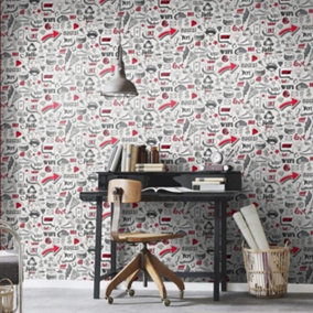 Erismann Sweet and Cool Design White Red Glitter Effect Paste The Wall Wallpaper