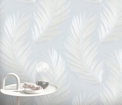 Erismann Trace Feather Wallpaper in Blue