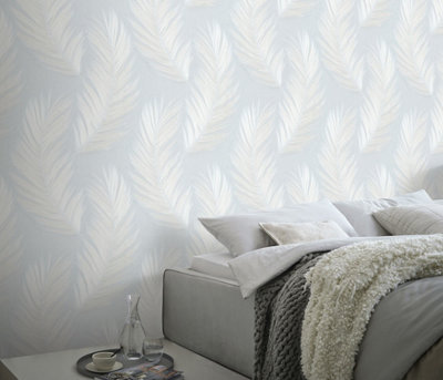 Erismann Trace Feather Wallpaper in Blue