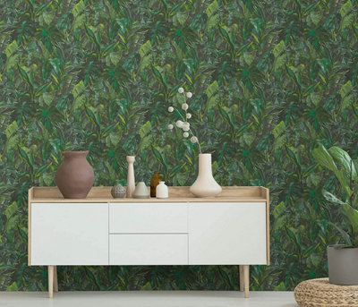 Erismann Tropical Palm Leaf Leaves Jungle Wallpaper Vinyl Botanical Greenery Green 10081-07