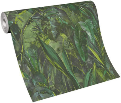 Erismann Tropical Palm Leaf Leaves Jungle Wallpaper Vinyl Botanical Greenery Green 10081-07