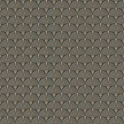 Erismann Versailles Sea Shell Arch Fan Art Deco Metallic Black Gold Wallpaper