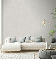 Erismann White Brown Grey Mix Glitter Plain Woven Linen Effect Vinyl Wallpaper