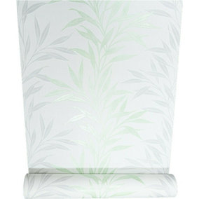 Erismann White Silver Lime Green Leaf Floral Glitter Textured Vinyl Wallpaper