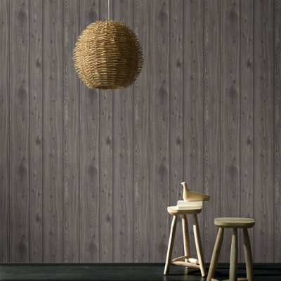 Erismann Wood Effect Wallpaper Wooden Planks Boards Realistic Textured Dark Grey