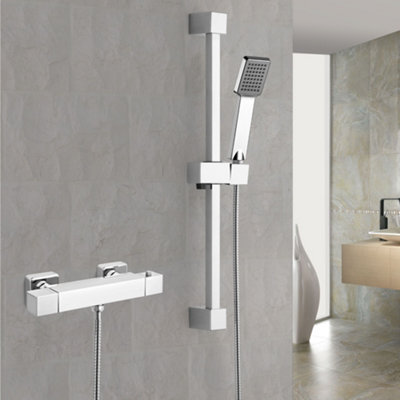 Erona Thermostatic Slider Rail Bar Shower Mixer Valve + Slider Rail Kit with Easy Fit