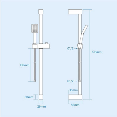 Erona Thermostatic Slider Rail Bar Shower Mixer Valve + Slider Rail Kit with Easy Fit - 7