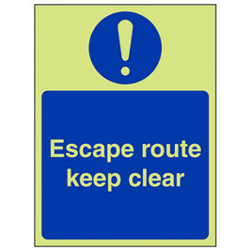 Escape Route Keep Clear Fire Door Sign Glow in the Dark 150x200mm (x3)