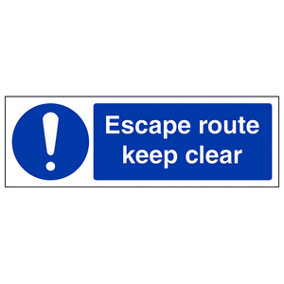 Escape Route Keep Clear Fire Door Sign - Rigid Plastic 600x200mm (x3)