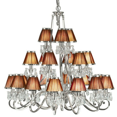 Esher Ceiling Pendant Chandelier Nickel Crystal & Brown Shades 21 Lamp Light