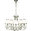 Esher Ceiling Pendant Chandelier Nickel Crystal & White Shades 5 Lamp Light