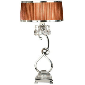 Esher Luxury Table Lamp Nickel Crystal Brown Round Shade Traditional Bulb Holder