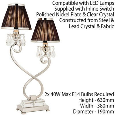 Esher Luxury Twin Table Lamp Nickel Crystal Black Shade Traditional Bulb Holder