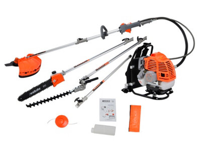 eSkde 5 in 1 Petrol Backpack Garden Mult Tool 52cc 2 Stroke Strimmer Brush Cutter Hedge Trimmer Chainsaw Extension Pole Harness