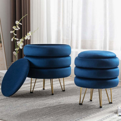 Navy velvet footstool on sale with storage