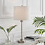 ESME Stylish Clear Glass And Chrome Metal Table Lamp Light With White Shade Including A Rated Energy Efficient LED Bulb