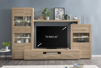 Espree Sonoma Oak Entertainment Unit Bundle for 65" TV - W3080mm x H2020mm x D440mm - Modern with Optional LED Lighting